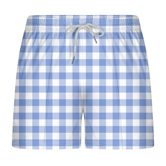 MIUOWANP Men's Drawstring Elastic Waist Sport Shorts with Pockets Checkered Print Stylish Textured Three-Point Beach Shorts Size L(6)Blue