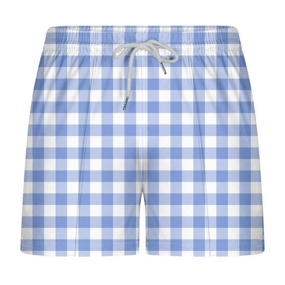 MIUOWANP Men's Drawstring Elastic Waist Sport Shorts with Pockets Checkered Print Stylish Textured Three-Point Beach Shorts Size XL(8)Blue