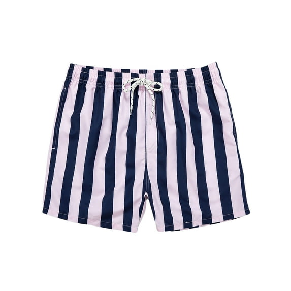 MIUOWANP Men's Drawstring Elastic Waist Sport Shorts with Pockets Striped Print Quick-dry Surfing Beach Shorts Size S(4)Navy