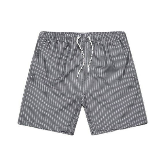 MIUOWANP Men's Drawstring Elastic Waist Sport Shorts with Pockets Striped Print Quick-dry Surfing Beach Shorts Size XXL(12)Gray