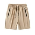 thumbnail image 1 of MIUOWANP Men's Drawstring Elastic Waist Sport Shorts with Zipper Pockets Solid Color Lightweight Breathable Wide Leg Pants Size XL(8)Khaki, 1 of 6