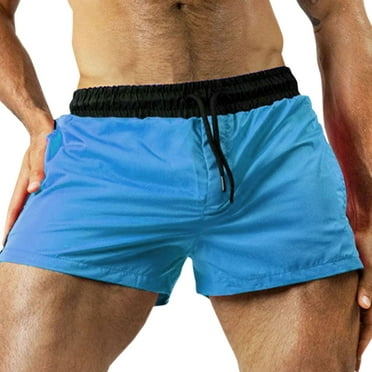 MIUOWANP Men's Drawstring Elastic Waist Sports Shorts with Pockets Color Blocking Quick-Dry Breathable Three-Point Pants Size L(6)Blue