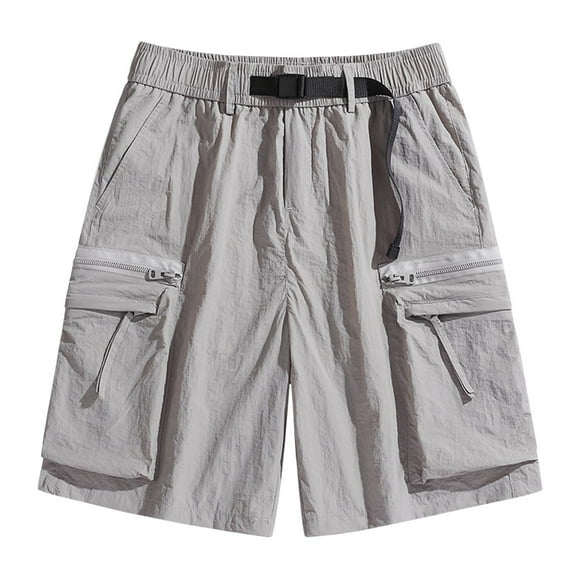 MIUOWANP Men's Hiking Cargo Shorts with Multi Zipper Pockets Solid Color Adjustable Buckle Elastic Waist Casual Half Shorts Pants Size L(6)Gray