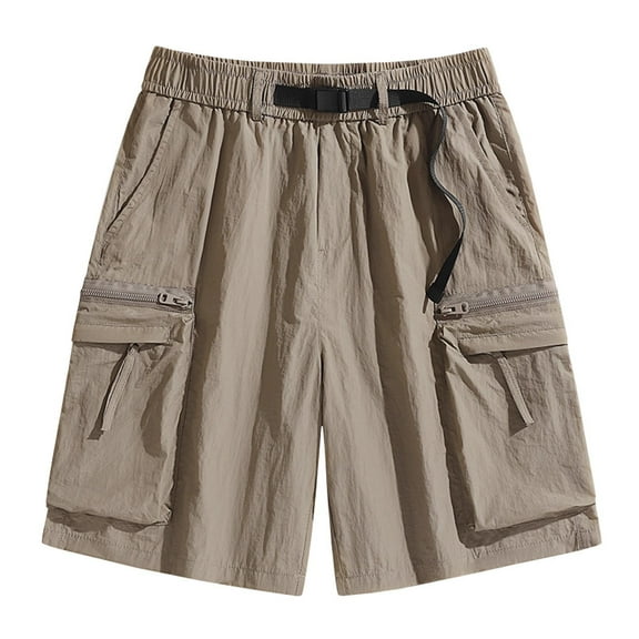 MIUOWANP Men's Hiking Cargo Shorts with Multi Zipper Pockets Solid Color Adjustable Buckle Elastic Waist Casual Half Shorts Pants Size XXXXL(16)Khaki