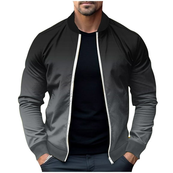 MaFYtyTPR Men's Jackets Lightweight Autumn and Winter Stand-up Collar Gradient Color Coat Long Sleeve Headless Jacket on Black XXL(US 12)