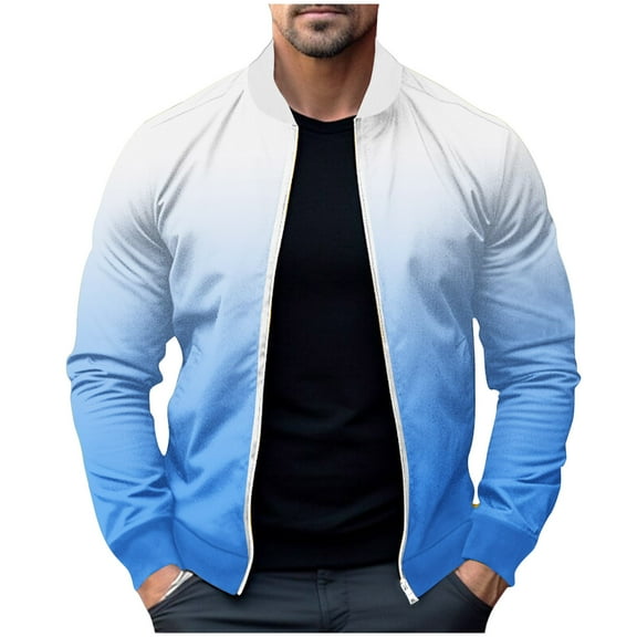 MaFYtyTPR Men's Jackets Lightweight Autumn and Winter Stand-up Collar Gradient Color Coat Long Sleeve Headless Jacket on Blue M(US 6)
