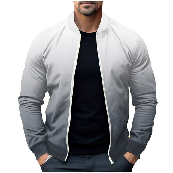 MaFYtyTPR Men's Jackets Lightweight Autumn and Winter Stand-up Collar Gradient Color Coat Long Sleeve Headless Jacket on Gray M(US 6)