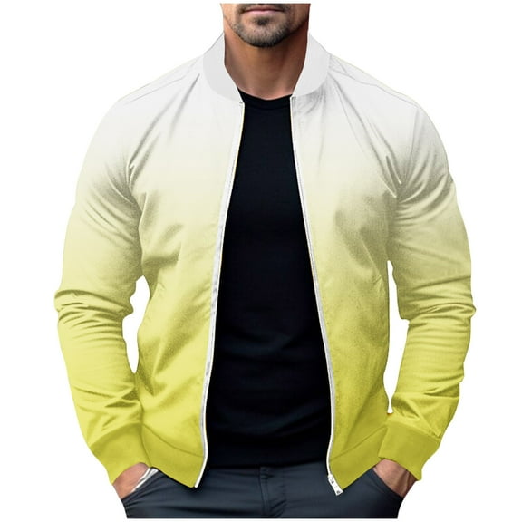 MaFYtyTPR Men's Jackets Lightweight Autumn and Winter Stand-up Collar Gradient Color Coat Long Sleeve Headless Jacket on Yellow S(US 4)