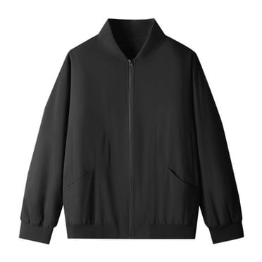 MIUOWANP Men's Lightweight Jackets Fashion Loose Fit Solid Color Zipper Long Sleeve Jackets with Pockets Clearance on Sale Black M(US 6)