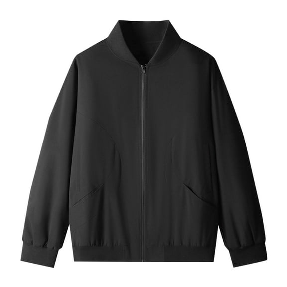 MaFYtyTPR Men's Lightweight Jackets Fashion Loose Fit Solid Color Zipper Long Sleeve Jackets with Pockets on Black M(US 6)