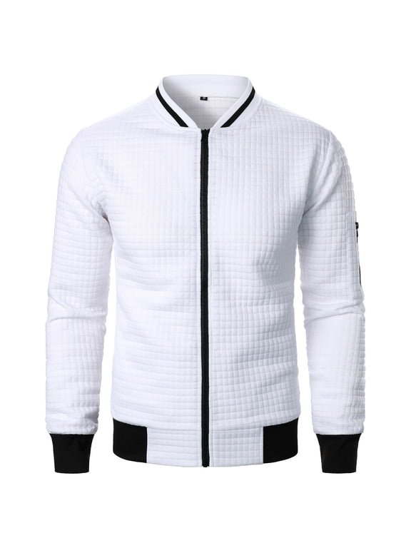 Men's Lightweight Jackets with Pocket Fashion Casual Solid Color Zipper Long Sleeve Outwear Coat Under $15 White XXXL(US 14)