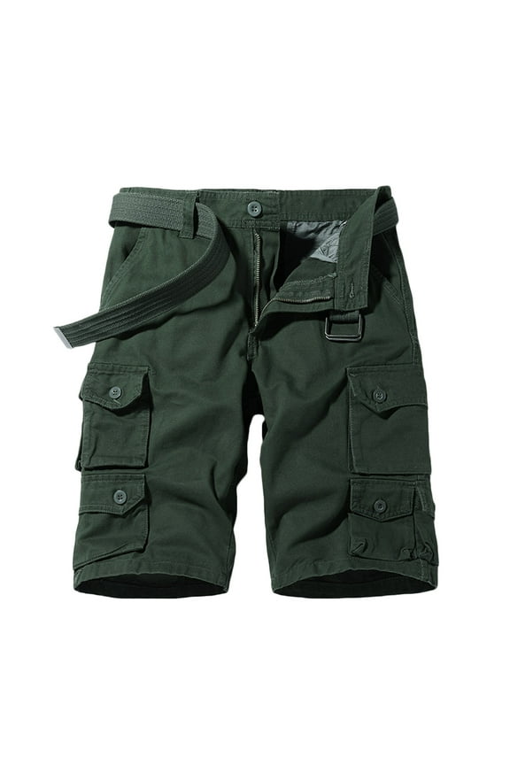 Men's Loose Fit Cargo Shorts with Multi Pockets Solid Color Outdoor Sport Drawstring Half Pants Size L(6)Army Green