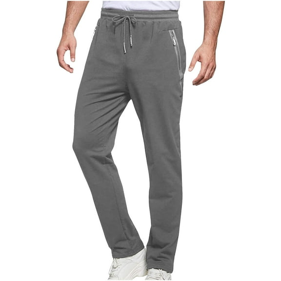 MIUOWANP Men's Pants Casual Men Fashion Sport Solid Casual Elastic Waist Pocket Zipper Jogger Pants XL Gray