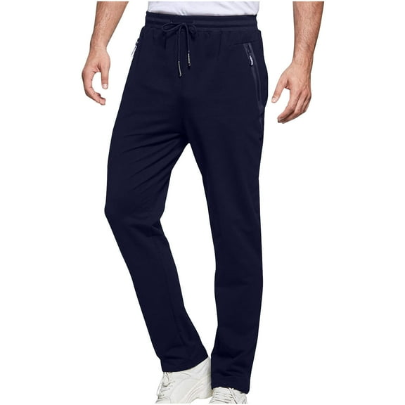 MIUOWANP Men's Pants Casual Men Fashion Sport Solid Casual Elastic Waist Pocket Zipper Jogger Pants XXXL Dark Blue