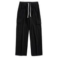 thumbnail image 1 of MIUOWANP Men's Pants Stretch Men's Casual Drawstring Straight Barrel Trousers Carry Pockets Cotton Wool Cargo Pants XXXL Black, 1 of 5