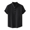 thumbnail image 1 of MIUOWANP Men's Pullover Shirts Short Sleeve Casual Solid Color Buttons Beach Shirt Stand-up Collar Business Casual Blouse Size XXL(12)Black, 1 of 9