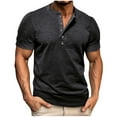 thumbnail image 1 of MIUOWANP Men's Pullover Shirts Short Sleeve High Elastic Button Round Neck Performance Tops Size XXXL(14)Black, 1 of 5