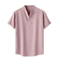 thumbnail image 1 of MIUOWANP Men's Pullover Shirts Short Sleeve Solid Color Button Stand Collar Hawaii Blouse Size XXL(12)Pink, 1 of 9