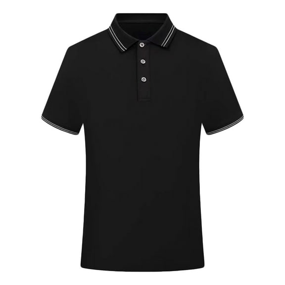 MIUOWANP Men's Pullover Shirts Short Sleeve Solid Color Lapel Business Casual T-Shirt Tops Size XXL(12)Black