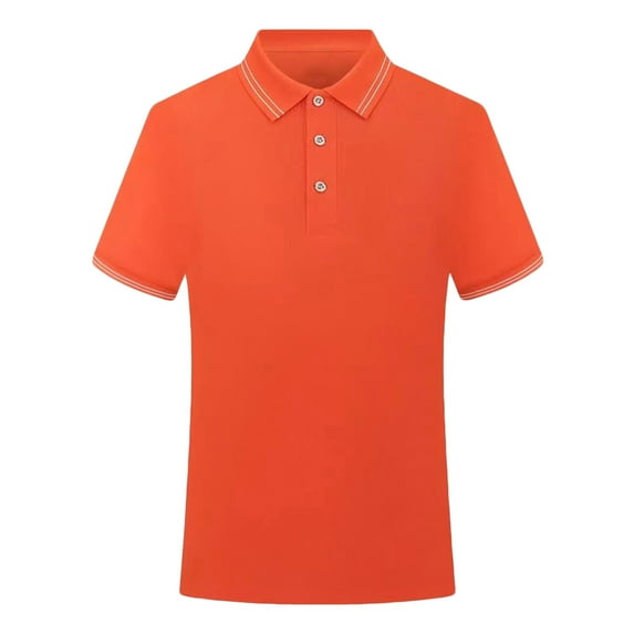 MIUOWANP Men's Pullover Shirts Short Sleeve Solid Color Lapel Business Casual T-Shirt Tops Size XXL(12)Orange