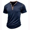 thumbnail image 1 of MIUOWANP Men's Pullover Shirts Short Sleeve Solid Color Stylish Button V-Neck T-Shirt Size XL(10)Blue, 1 of 8
