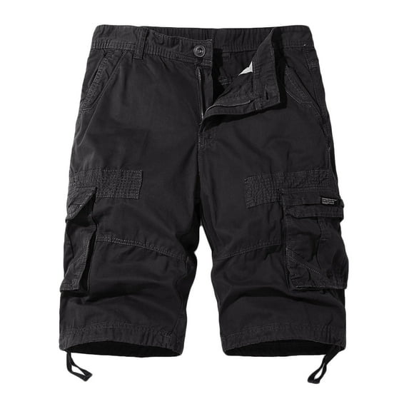 MIUOWANP Men's Relaxed Cargo Shorts with Multi Pockets Solid Color Loose Fit Outdoor Sport Adjustable Cuffs Half Pants Size S(4)Black