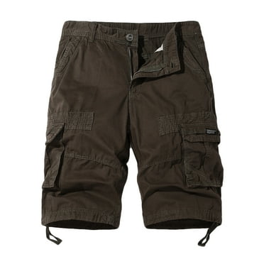MIUOWANP Men's Relaxed Cargo Shorts with Multi Pockets Solid Color Loose Fit Outdoor Sport Adjustable Cuffs Half Pants Size XS(2)Coffee