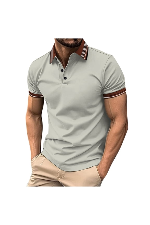 Men's Short Sleeve Dressy Shirt Classic Print Simplicity Button Lapel Business Casual Striped Blouse Size S(4)Gray