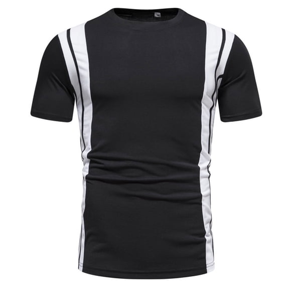 MIUOWANP Men's Short Sleeve Shirt Dressy Simplicity Color Blocking Business Casual Round Neck T-Shirt Size XL(10)Black
