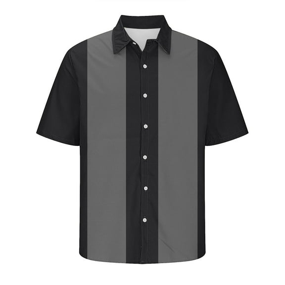 MIUOWANP Men's Short Sleeve Shirts Button Down Color Blocking Casual Loose Breathable Lapel Beach Shirt Size L(8)Gray