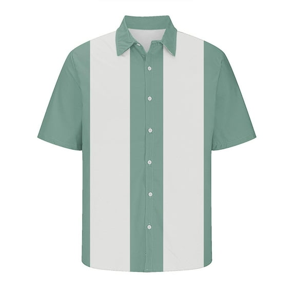 MIUOWANP Men's Short Sleeve Shirts Button Down Color Blocking Casual Loose Breathable Lapel Beach Shirt Size XXXL(14)Mint Green