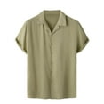 thumbnail image 1 of MIUOWANP Men's Short Sleeve Shirts Button Down Solid Color Loose Breathable Lapel Hawaiian Beach Shirt Size L(8)Army Green, 1 of 9
