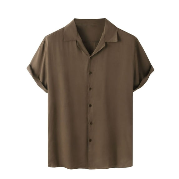 MIUOWANP Men's Short Sleeve Shirts Button Down Solid Color Loose Breathable Lapel Hawaiian Beach Shirt Size XXL(12)Khaki