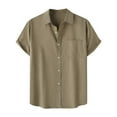 thumbnail image 1 of MIUOWANP Men's Short Sleeve Shirts Button Down Solid Color Pure Cotton Breathable Turndown Hawaii Cardigan Size XXXL(14)Coffee, 1 of 9