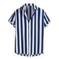 thumbnail image 1 of MIUOWANP Men's Short Sleeve Shirts Button Down Striped Print Loose Fit Casual T-Shirt Size L(8)Blue, 1 of 3