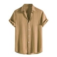 thumbnail image 1 of MIUOWANP Men's Short Sleeve Shirts Button Down With Pockets Jacquard Dark Grid Turn Down Collar T-Shirt Size S(4)Khaki, 1 of 6