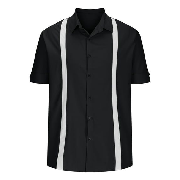 MIUOWANP Men's Short Sleeve Shirts Color Blocking Business Casual Lapel Button up T-shirt Size XXL(12)Black
