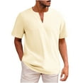 thumbnail image 1 of MIUOWANP Men's Short Sleeve T-shirts Casual Cotton V-neck Tee Tops Solid Color Sports and Fitness Performance Tops Size M(6)Khaki, 1 of 7