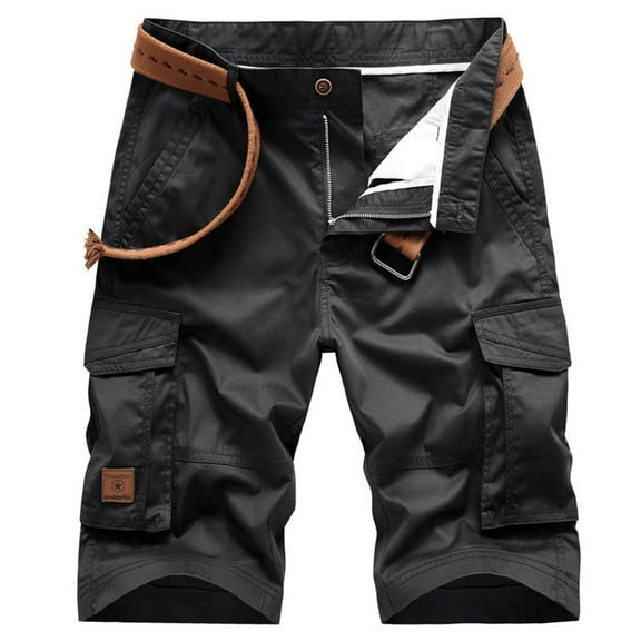 MIUOWANP Men's Sport Shorts with Pockets Solid Color Zip Fly Outdoor Sport Cargo Short Size XXXL(12)Black