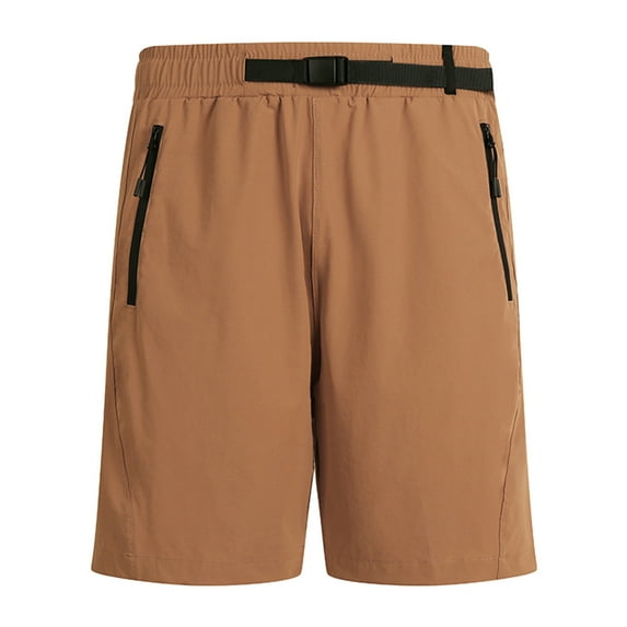 MIUOWANP Men's Sport Shorts with Zipper Pockets Solid Color Adjustable Buckle Ice Silk Quick Dry Five-Point Pants Size XXL(10)Yellow