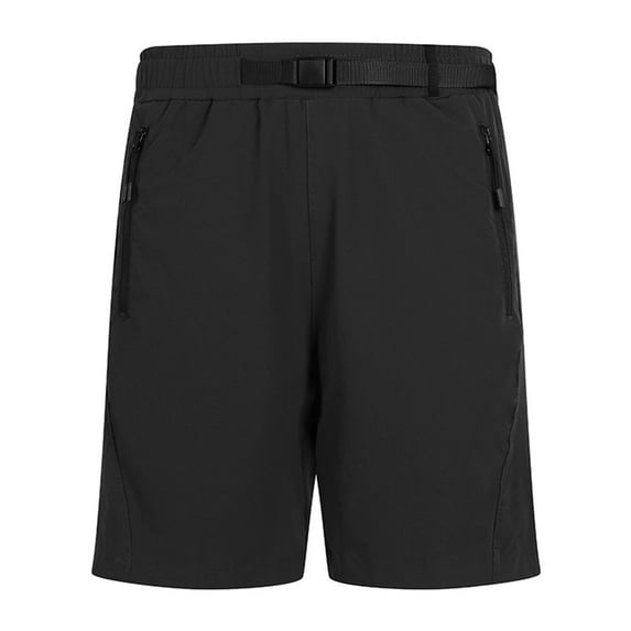 MIUOWANP Men's Sport Shorts with Zipper Pockets Solid Color Adjustable Buckle Ice Silk Quick Dry Five-Point Pants Size XXXL(12)Black