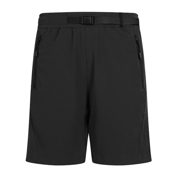 MIUOWANP Men's Sport Shorts with Zipper Pockets Solid Color Adjustable Buckle Ice Silk Quick Dry Five-Point Pants Size XXXL(12)Black