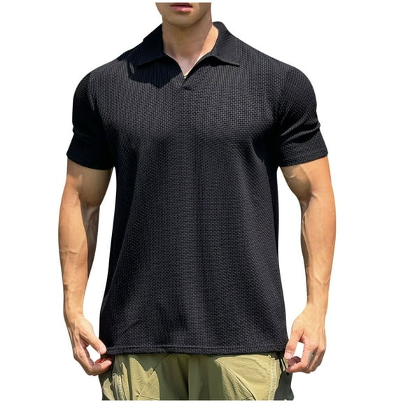 MIUOWANP Men's Vintage Sports T-shirts Men's Sports Top Solid Color Lapel Short Sleeved Men's Breathable Top Short Sleeved Lapel Top/shirt