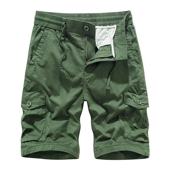 MIUOWANP Oversize Men's Casual Cotton Cargo Shorts with Multi Pocket Solid Color Outdoor Sport and Loose Breathable Drawstring Short Size XXL(10)Army Green