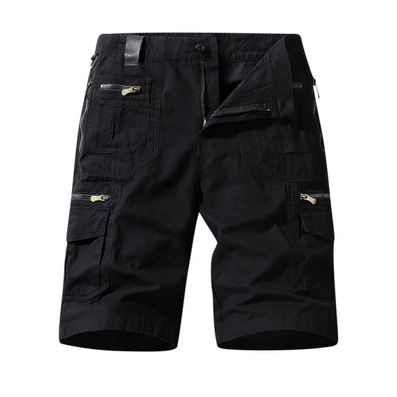 MIUOWANP Oversized Men's Casual Cotton Loose Fit Cargo Shorts with Multi Pocket Fashion Trend Solid Color Wide Leg Straight Leg Pants Size XXXL(14)Black