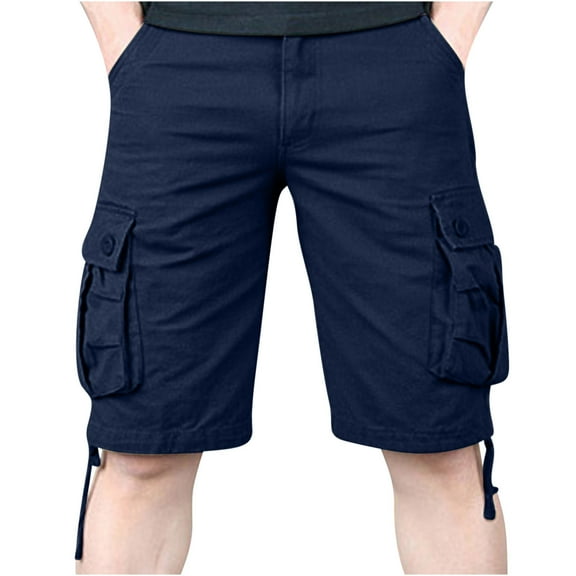 MIUOWANP Oversized Men's Casual Cotton Loose Fit Cargo Shorts with Multi Pocket Fashion Trend Solid Color Wide Leg Short Size XXL(10)Navy