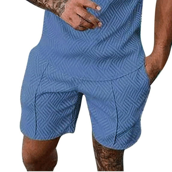 MIUOWANP Oversized Men's Elastic Waist Shorts Loose and Breathable Solid Color Drawstring Shorts Size M(6)Light Blue