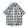 thumbnail image 1 of MIUOWANP Oversized Men's Short Sleeve Shirts Button Down with Pockets Checkered Print Loose Breathable Hawaiian Turndown Collar Blouse Size L(8)Blue, 1 of 3
