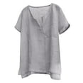 thumbnail image 1 of MIUOWANP Oversized Men's Short Sleeve Shirts Casual Solid Color Cotton And Linen Short Sleeve V-Neck Blouses Size XXXXL(16)Gray, 1 of 5