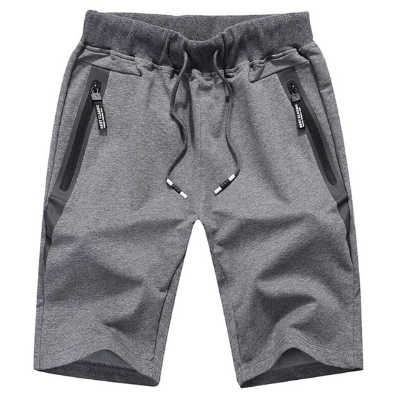 MIUOWANP Oversized Men's Sport Shorts with Zipper Pockets Solid Color Drawstring Elastic Waist Loose Casual Shorts Size M(4)Dark Gray